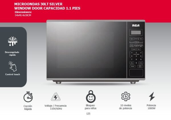 MICROONDAS 30LT SILVER WINDOW DOOR CAPACIDAD 1.1 PIES